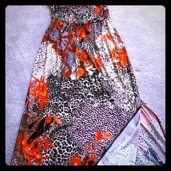 Mlle Gabrielle Dresses & Skirts - Orange leopard maxi dress with slit. Perfect travel dress no wrinkles !